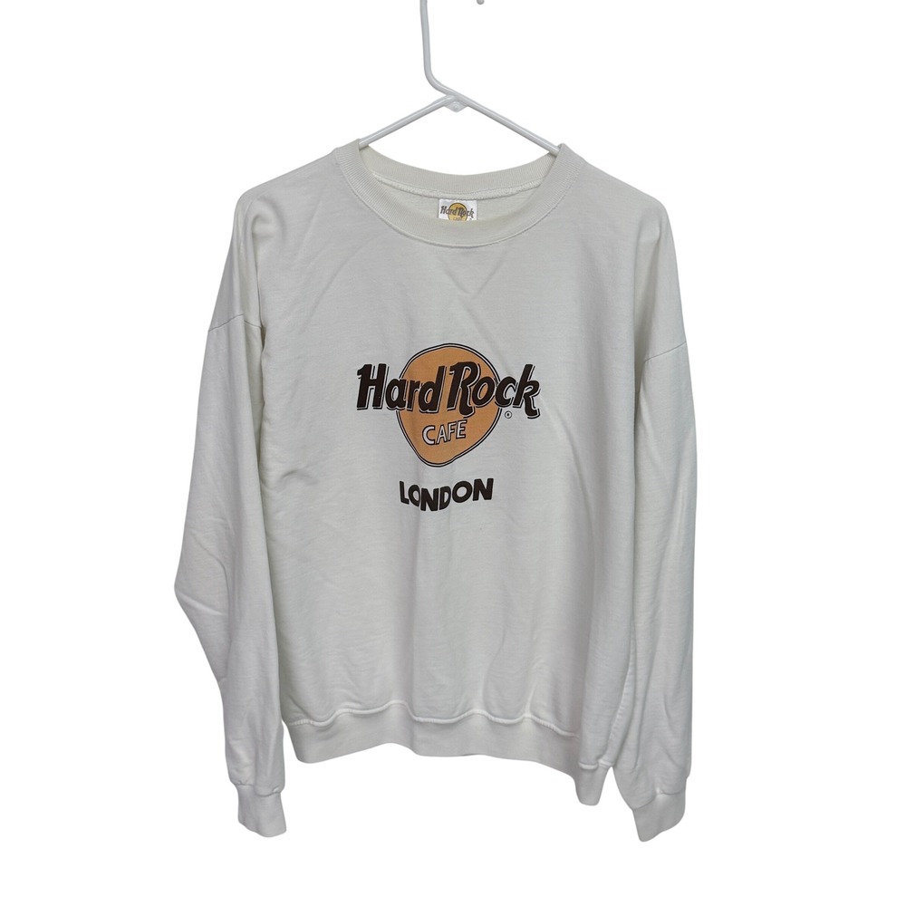 Hard Rock Cafe London Sweatshirt White Graphic Logo Pullover Mens Large